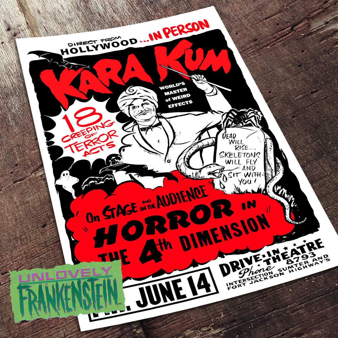 Kara Kum's Horror in the 4th Dimension Spook Show Poster | 11x17 Art Print