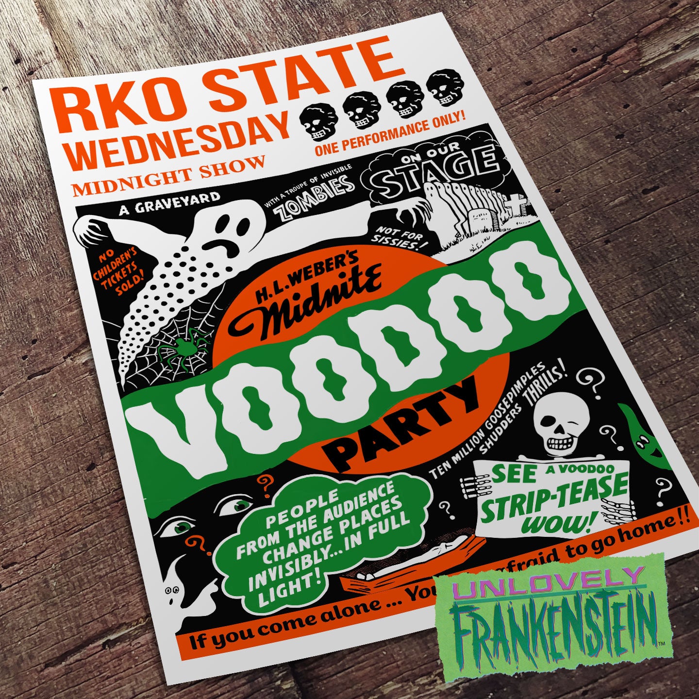 H.L Weber's Midnite Voodoo Party Spook Show Poster | 11x17 Art Print – unlovelyfrankenstein h-l-weber-s-midnite-voodoo-party-spook-show-poster-11x17-art-print-unlovelyfrankenstein