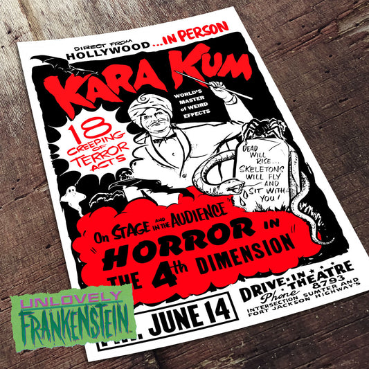 Kara Kum's Horror in the 4th Dimension Spook Show Poster | 11x17 Art Print