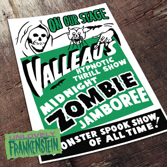Valleau's Midnight Zombie Jamboree Spook Show Poster | 11x17 Art Print