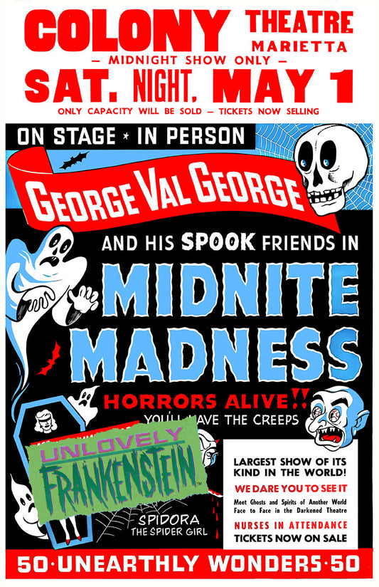 George Val George and his Spook Friends: Midnite Madness, Spook Show Poster | 11x17 Art Print