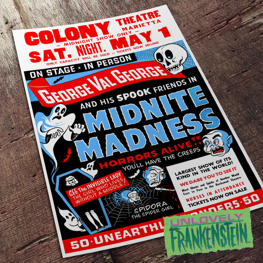 George Val George and his Spook Friends: Midnite Madness, Spook Show Poster | 11x17 Art Print