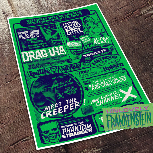 Hellbilly Deluxe movie listings (Atomic Green) | 11x17 Art Print