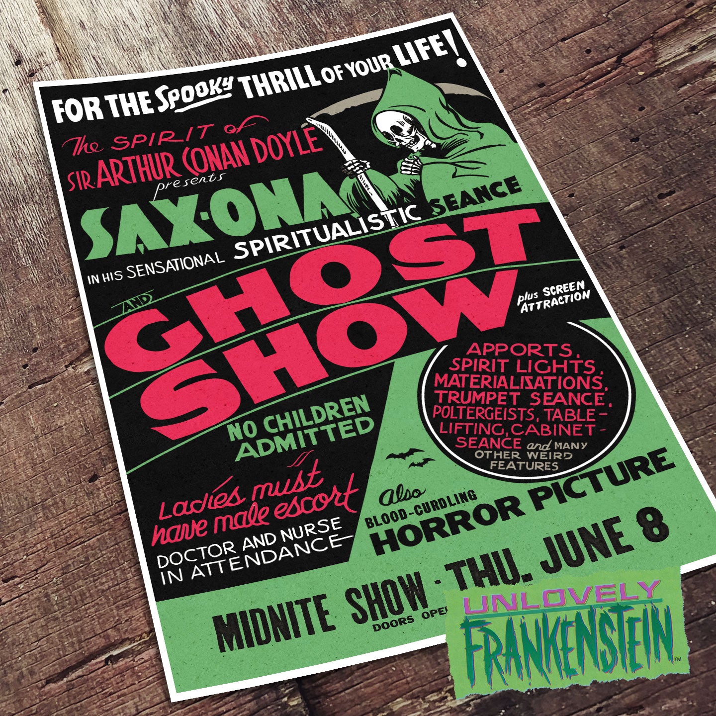 Sax-Ona's Spiritualistic Seance Ghost Show, Spook Show Poster | 11x17 Art Print