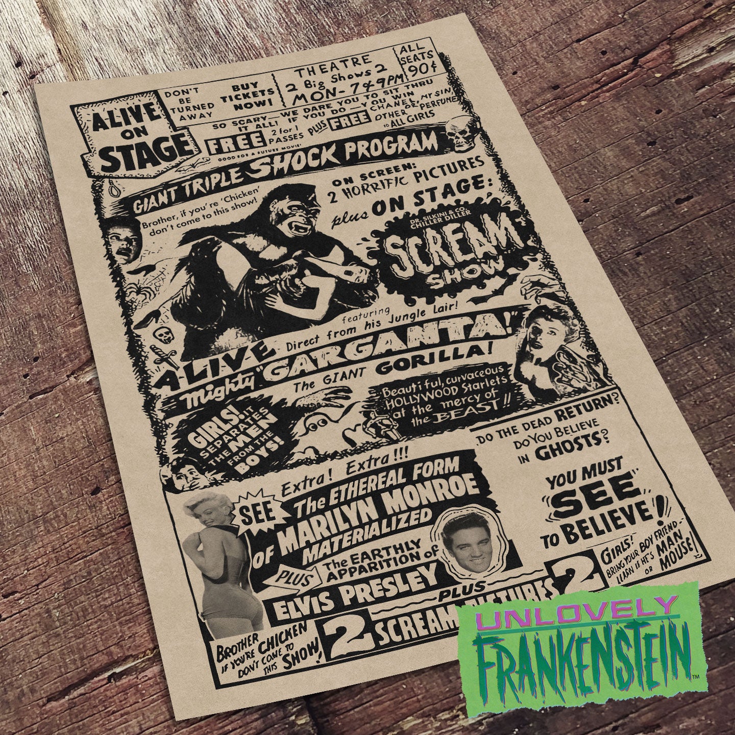 Giant Triple Shock Program/Spook Show Poster | 11x17 Art Print