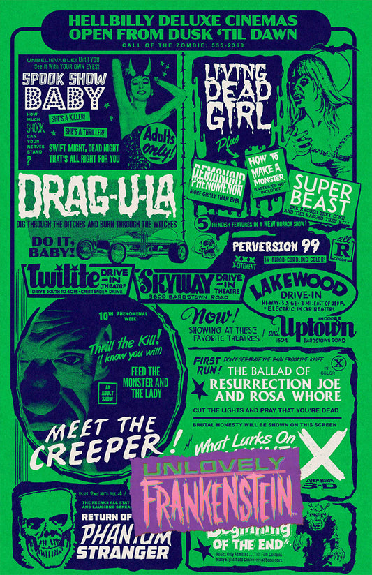 Hellbilly Deluxe movie listings (Atomic Green) | 11x17 Art Print