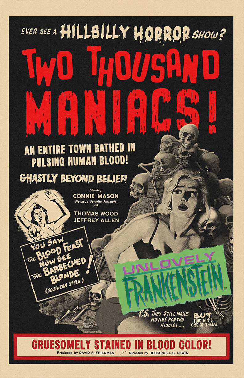 Retro-style poster design for Herschell Gordon Lewis's "Two Thousand Maniacs" | 11x17 Art Print