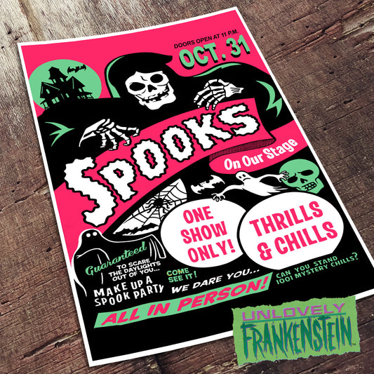 Spooks On Our Stage: Spook Show Poster | 11x17 Art Print