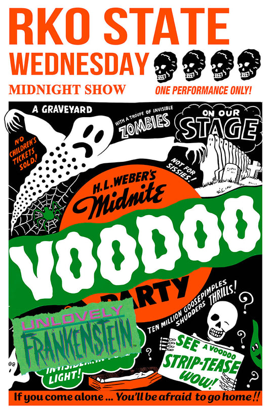 H.L Weber's Midnite Voodoo Party Spook Show Poster | 11x17 Art Print