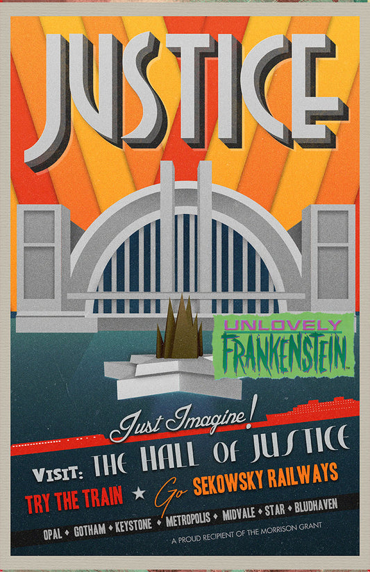 Justice League, Super Friends "Hall of Justice" Art Deco Travel Poster | 11x17 Art Print