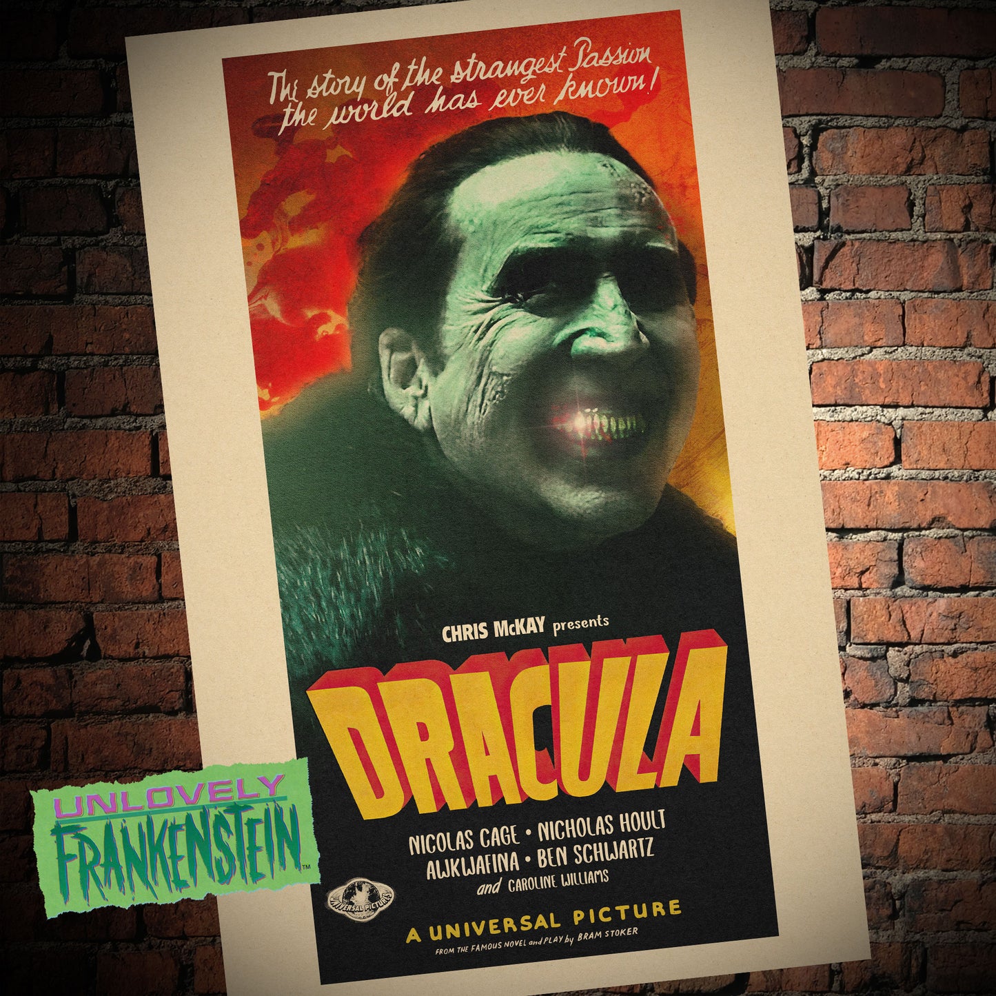 Retro portrait of Nicolas Cage as Dracula | 11x17 Art Print