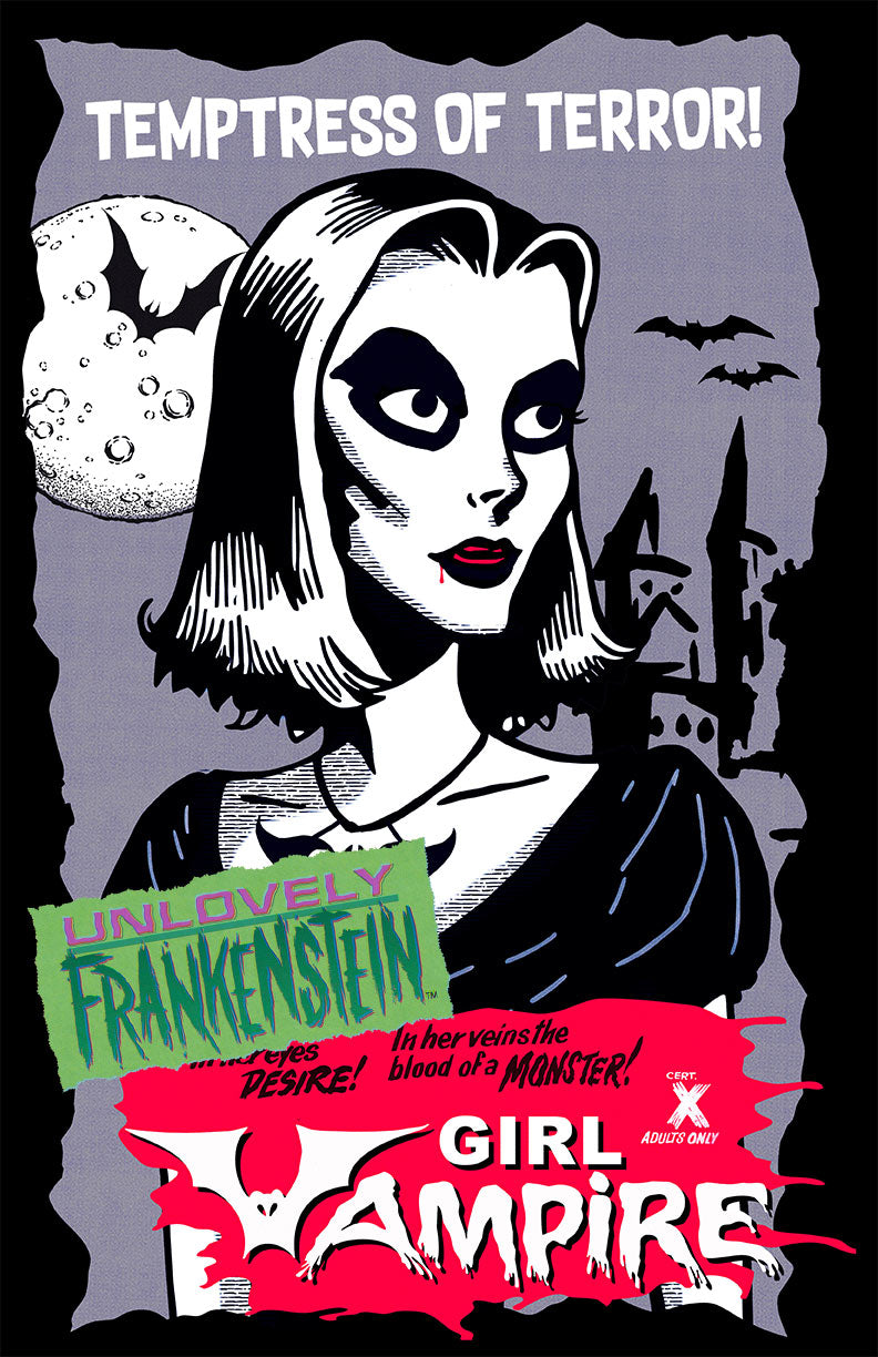 Girl Vampire, classic Topstone monster mask as a B-movie | 11x17 Art Print