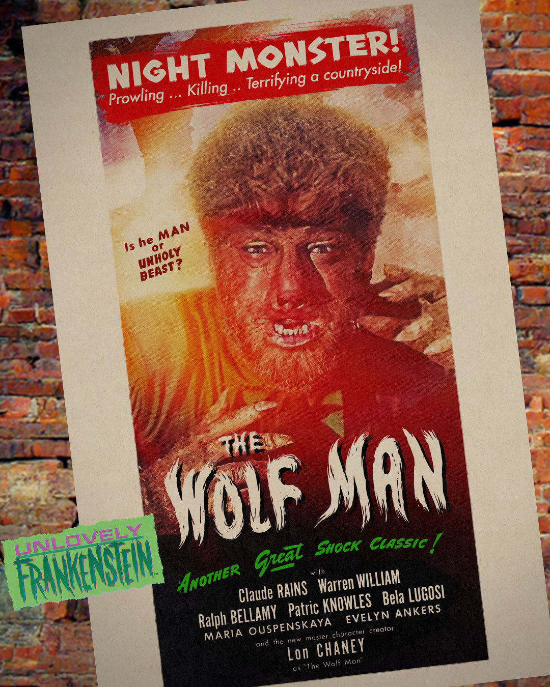 Lon Chaney as The Wolf-Man character poster | 11x17 Art Print