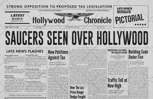 Saucers Seen Over Hollywood, Plan 9 from Outer Space newspaper recreation | 11x17 Art Print